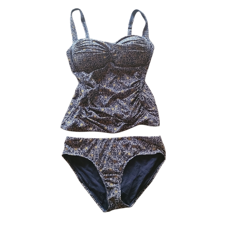 Niptuck Swim Tankini Set US 6 Blue Floral Ruched Sweetheart Swimsuit